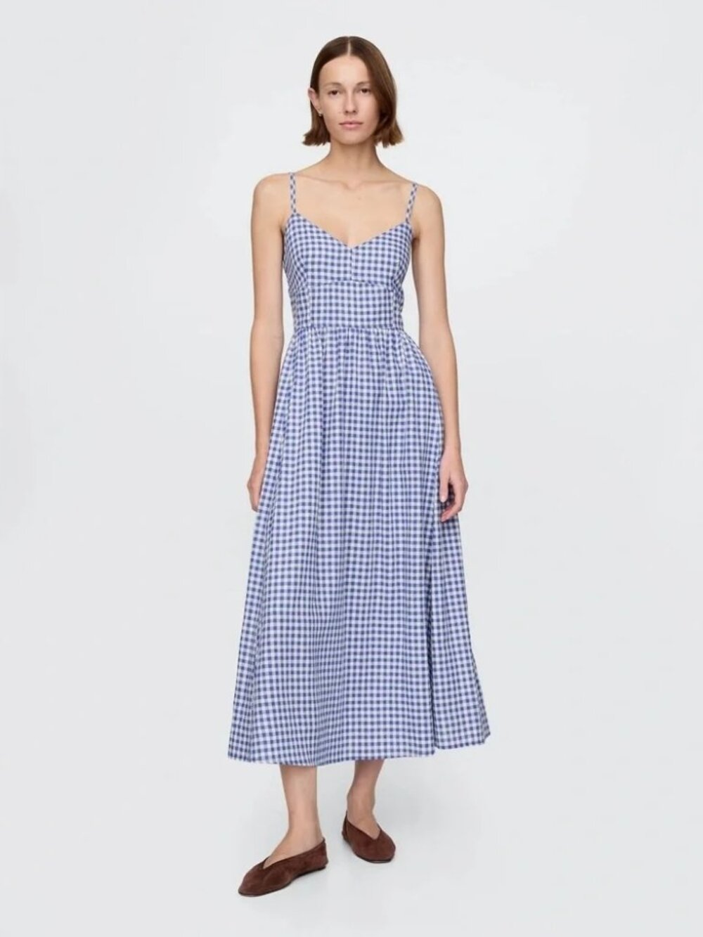 Gap Corset Maxi Dress in Blue Gingham EUC XS
